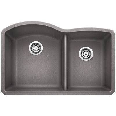 Blanco 401664- DIAMOND U 1 ¾ Low Divide Double Bowl Sink, Metallic Gray | FaucetExpress.ca