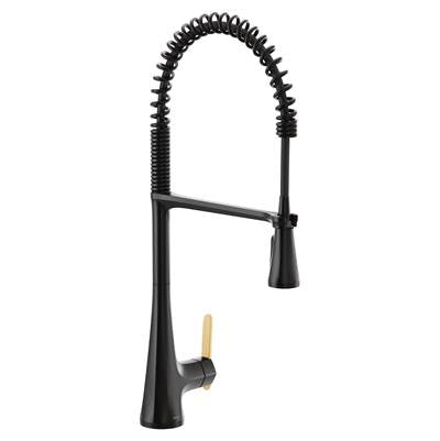 Moen S5235BL- Sinema Single-Handle Pull-Down Sprayer Kitchen Faucet with Power Clean and Spring Spout in Matte Black