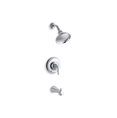 Kohler TS10582-4-CP- Bancroft® Rite-Temp(R) bath and shower valve trim with metal lever handle, slip-fit spout and 2.5 gpm showerhead | FaucetExpress.ca