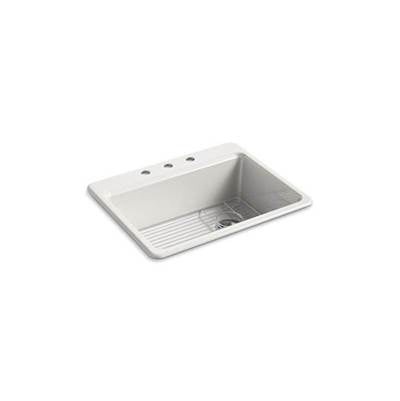 Kohler 8668-3A1-FF- Riverby® 27'' x 22'' x 9-5/8'' top-mount single-bowl kitchen sink with bottom sink rack and 3 faucet holes | FaucetExpress.ca