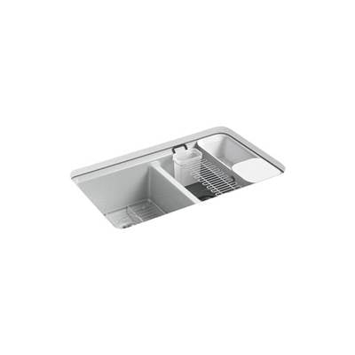 Kohler 8679-5UA3-95- Riverby® 33'' x 22'' x 9-5/8'' Undermount double-equal kitchen sink with accessories and 5 oversized faucet holes | FaucetExpress.ca