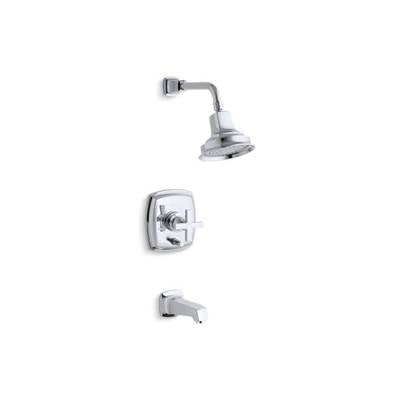 Kohler T16233-3-CP- Margaux® Rite-Temp(R) pressure-balancing bath and shower faucet trim with push-button diverter and cross handle, valve not included | FaucetExpress.ca