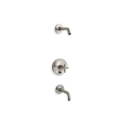 Kohler T14421-3L-BN- Purist® Rite-Temp(R) bath and shower trim set with push-button diverter and cross handle, less showerhead | FaucetExpress.ca