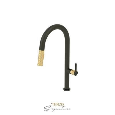 Tenzo CA130-MB-BG - Single-Handle Kitchen Faucet Calozy With Pull-Down & 2-Function Hand Shower Matte Black / Brushed Gold