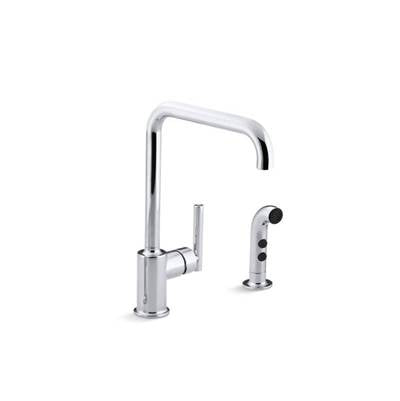 Kohler 7508-CP- Purist® two-hole kitchen sink faucet with 8'' spout and matching finish sidespray | FaucetExpress.ca