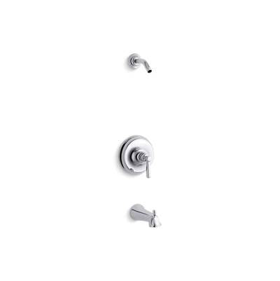 Kohler TLS10582-4-CP- Bancroft® Rite-Temp(R) bath and shower valve trim with metal lever handle and slip-fit spout, less showerhead | FaucetExpress.ca