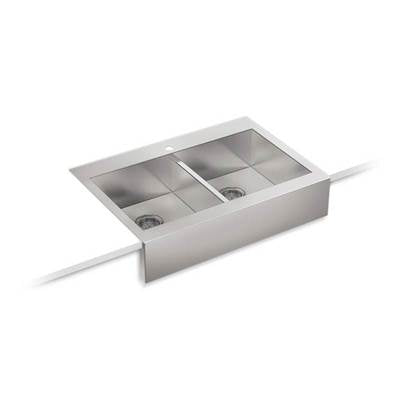 Kohler 3944-1-NA- Vault 35-3/4'' x 24-5/16'' x 9-5/16'' Self-Trimming(R) top-mount double-equal stainless steel apron-front kitchen sink for 36'' cabinet | FaucetExpress.ca