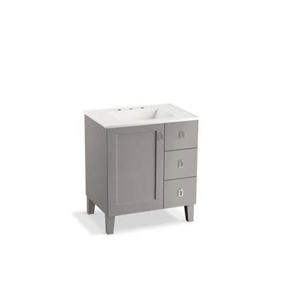 Kohler 99530-LGR-1WT- Poplin® 30'' bathroom vanity cabinet with legs, 1 door and 3 drawers on right | FaucetExpress.ca