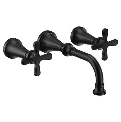 Moen TS44105BL- Colinet Traditional Cross Handle Wall Mount Bathroom Faucet Trim, Valve Required, in Matte Black