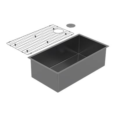 Zomodo CAC762-BK- Cayman, Super Single Sink - Undermount + Bottom Grid + Waste Cover, 16ga, R10, ALL items in Black Pearl PVD - FaucetExpress.ca