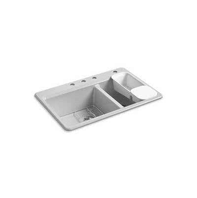 Kohler 8669-4A2-95- Riverby® 33'' x 22'' x 9-5/8'' top-mount large/medium double-bowl kitchen sink with accessories and 4 faucet holes | FaucetExpress.ca