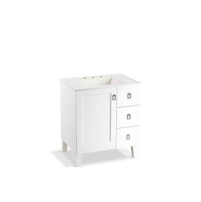 Kohler 99530-LGR-1WA- Poplin® 30'' bathroom vanity cabinet with legs, 1 door and 3 drawers on right | FaucetExpress.ca