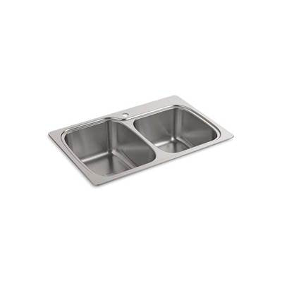 Kohler 75791-1-NA- Verse 33'' x 22'' x 9-1/4'' Top-mount/undermount double-bowl large/medium kitchen sink with single faucet hole | FaucetExpress.ca