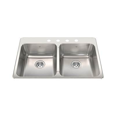 Kindred QDLA2233-8-4- Steel Queen 33.38-in LR x 22-in FB Drop In Double Bowl 4-Hole Stainless Steel Kitchen Sink
