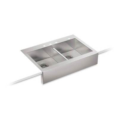 Kohler 3944-4-NA- Vault 35-3/4'' x 24-5/16'' x 9-5/16'' Self-Trimming(R) top-mount double-equal stainless steel apron-front kitchen sink for 36'' cabinet | FaucetExpress.ca