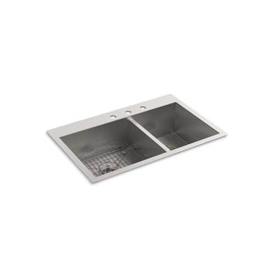 Kohler 3823-3-NA- Vault 33'' x 22'' x 9-5/16'' Top-mount/undermount large/medium double-bowl kitchen sink with 3 faucet holes | FaucetExpress.ca