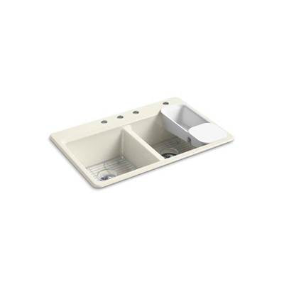 Kohler 8679-4A2-96- Riverby® 33'' x 22'' x 9-5/8'' top-mount double-equal kitchen sink with accessories and 4 faucet holes | FaucetExpress.ca