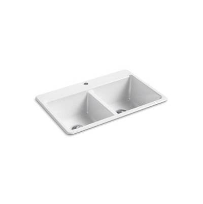 Kohler 8679-1A2-0- Riverby® 33'' x 22'' x 9-5/8'' top-mount double-equal kitchen sink with accessories and single faucet hole | FaucetExpress.ca