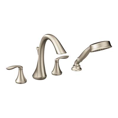 Moen T944BN- Eva 2-Handle Deck-Mount Roman Tub Faucet Trim Kit with Handshower in Brushed Nickel (Valve Not Included)