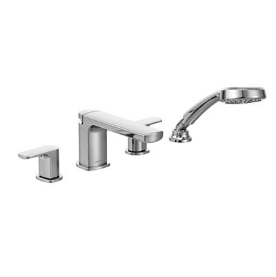 Moen T936- Rizon 2-Handle Deck-Mount Roman Tub Faucet Trim Kit with Handshower in Chrome (Valve Not Included)