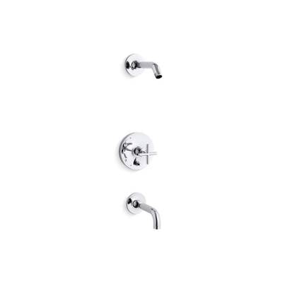 Kohler T14421-3L-CP- Purist® Rite-Temp(R) bath and shower trim set with push-button diverter and cross handle, less showerhead | FaucetExpress.ca