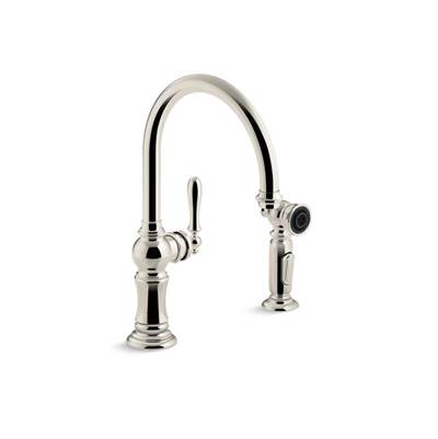 Kohler 99262-SN- Artifacts® 2-hole kitchen sink faucet with 14-11/16'' swing spout and matching finish two-function side-spray with Sweep and BerrySof | FaucetExpress.ca