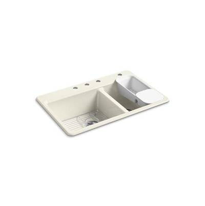 Kohler 8669-4A2-96- Riverby® 33'' x 22'' x 9-5/8'' top-mount large/medium double-bowl kitchen sink with accessories and 4 faucet holes | FaucetExpress.ca