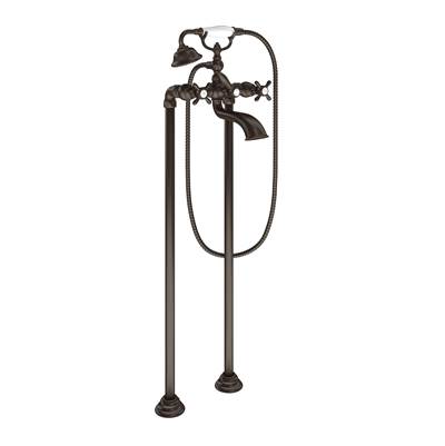 Moen S22105ORB- Weymouth 2-Handle Floor-Mount Tub Filler with Cross Handles and Handshower in Oil Rubbed Bronze