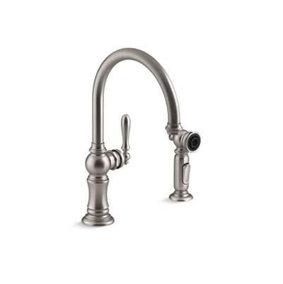 Kohler 99262-VS- Artifacts® 2-hole kitchen sink faucet with 14-11/16'' swing spout and matching finish two-function side-spray with Sweep and BerrySof | FaucetExpress.ca
