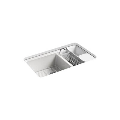 Kohler 8669-5UA3-FF- Riverby® 33'' x 22'' x 9-5/8'' Undermount large/medium double-bowl kitchen sink with accessories and 5 oversized faucet holes | FaucetExpress.ca