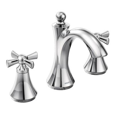 Moen T4524- Wynford 8 in. Widespread 2-Handle High-Arc Bathroom Faucet with Cross Handles in Chrome (Valve Sold Separately)