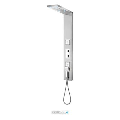 Tenzo TZST- Shower Col. Stain. Steel [Sh. Head Led 2 Jets Hand Shower Bec Div.] Thermo./Diverter Brushed - FaucetExpress.ca