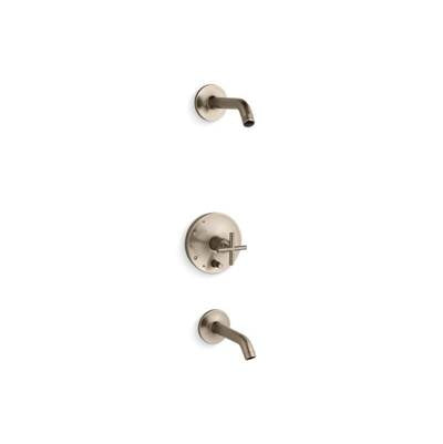 Kohler T14420-3L-BV- Purist® Rite-Temp(R) bath and shower trim set with push-button diverter and cross handle, less showerhead | FaucetExpress.ca