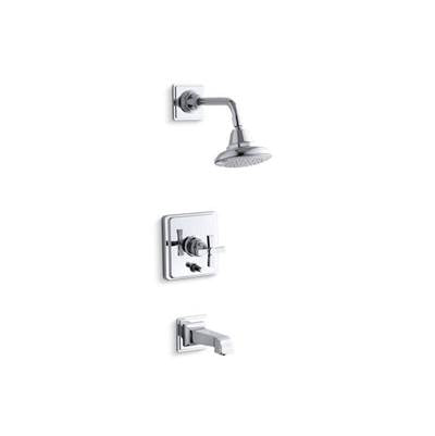 Kohler T13133-3A-CP- Pinstripe® Pure Rite-Temp® pressure-balancing bath and shower faucet trim with cross handle, valve not included | FaucetExpress.ca