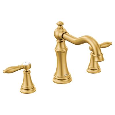 Moen TS22103BG- Weymouth 2-Handle Diverter Deck-Mount High-Arc Roman Tub Faucet in Brushed Gold (Valve Not Included) - FaucetExpress.ca