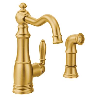 Moen S72101BG- Weymouth Single-Handle Standard Kitchen Faucet with Side Sprayer in Brushed Gold