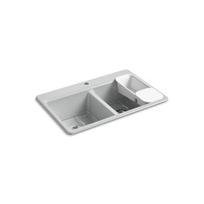 Kohler 8679-1A2-95- Riverby® 33'' x 22'' x 9-5/8'' top-mount double-equal kitchen sink with accessories and single faucet hole | FaucetExpress.ca