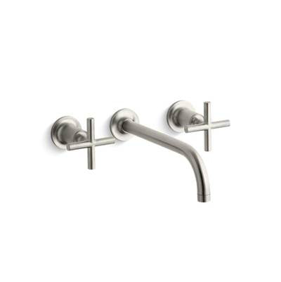 Kohler T14414-3-BN- Purist® Wall-mount bathroom sink faucet trim with 9'', 90-degree angle spout and cross handles, requires valve | FaucetExpress.ca