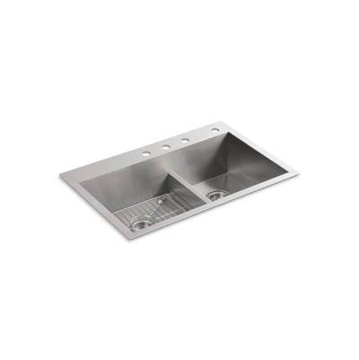 Kohler 3839-4-NA- Vault 33'' x 22'' x 9-5/16'' Smart Divide® top-mount/undermount large/medium double-bowl kitchen sink with 4 faucet holes | FaucetExpress.ca