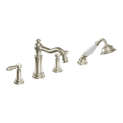 Moen TS21104BN- Ts21104Bn Weymouth Two-Handle Roman Tub Faucet Trim Kit with Handshower, Valve Required, Brushed Nickel