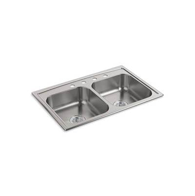 Kohler 4015-4-NA- Toccata 33'' x 22'' x 6'' top-mount double-equal bowl kitchen sink | FaucetExpress.ca