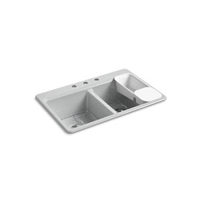 Kohler 8679-3A2-95- Riverby® 33'' x 22'' x 9-5/8'' top-mount double-equal kitchen sink with accessories and 3 faucet holes | FaucetExpress.ca