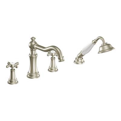 Moen TS21102BN- Ts21102Bn Weymouth Two-Handle Diverter Roman Tub Faucet Includes Hand Shower, Brushed Nickel