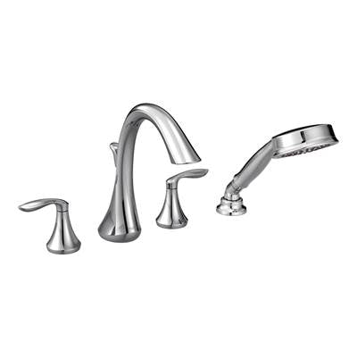 Moen T944- Eva 2-Handle Deck-Mount Roman Tub Faucet Trim Kit with Handshower in Chrome (Valve Not Included)