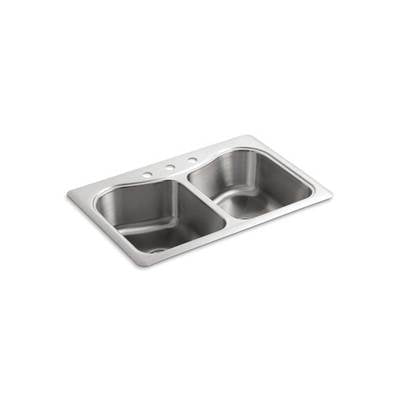 Kohler 3369-3-NA- Staccato 33'' x 22'' x 8-5/16'' top-mount double-equal bowl kitchen sink with 3 faucet holes | FaucetExpress.ca