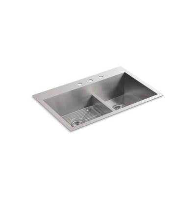 Kohler 3839-3-NA- Vault 33'' x 22'' x 9-5/16'' Smart Divide® top-mount/undermount large/medium double-bowl kitchen sink with 3 faucet holes | FaucetExpress.ca