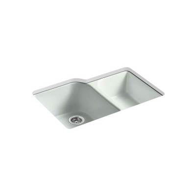 Kohler 5931-4U-FF- Executive Chef 33'' x 22'' x 10-5/8'' Undermount large/medium, high/low double-bowl kitchen sink with 4 oversize faucet holes | FaucetExpress.ca