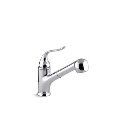 Kohler 15160-CP- Coralais® single-hole or three-hole kitchen sink faucet with pull-out matching color sprayhead, 9'' spout reach and lever handle | FaucetExpress.ca
