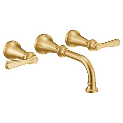 Moen TS44104BG- Colinet Traditional Lever Handle Wall Mount Bathroom Faucet Trim, Valve Required, in Brushed Gold