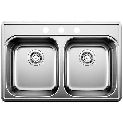 Blanco 400003- ESSENTIAL 2 (3 Holes) Drop-in Kitchen Sink, Stainless Steel | FaucetExpress.ca